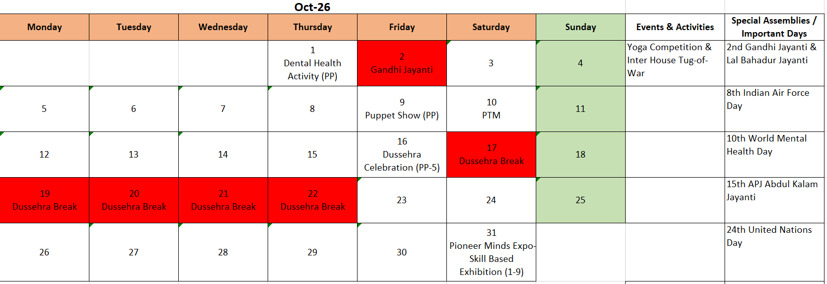 October 2026 Calendar
